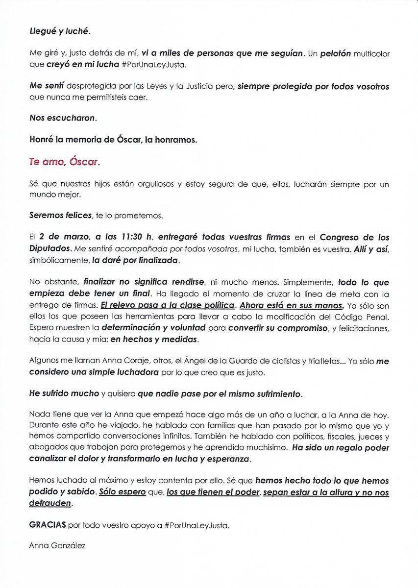 Anna González en el Congreso: 200.000 firmas contra la impunidad en carretera
